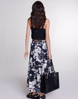 Maje Floral Cotton Tiered Maxi Skirt in Navy & White