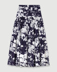 Maje Floral Cotton Tiered Maxi Skirt in Navy & White